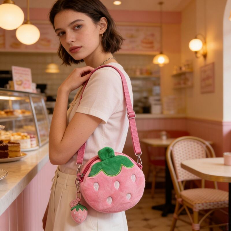 Original Design Summer Strawberry Crossbody Bag for Adults and Children, Plush Small Bag, Birthday Gift, Strawberry Storage Bag