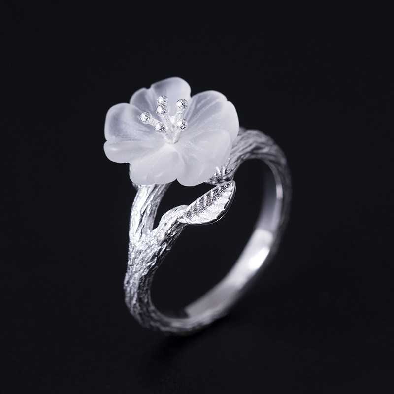 Silver fan crystal plum s925 sterling silver ring female classical Chinese style handmade personality temperament Hanfu palace ring
