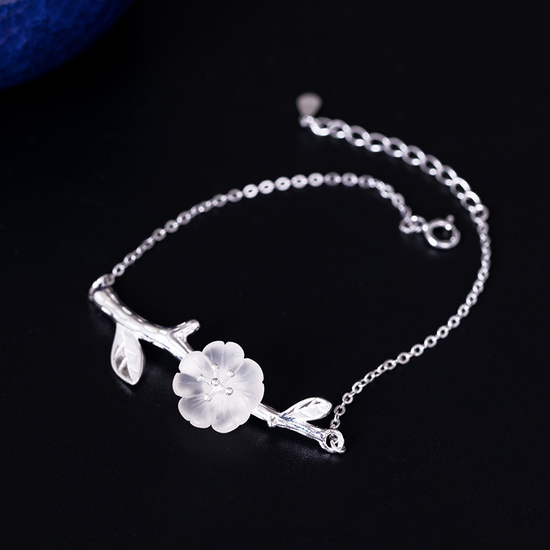 Flowers in the rain S925 silver hand alchemy with crystal plum ancient wind temperament retro national wind 7 New Year's Eve sending girlfriend gifts