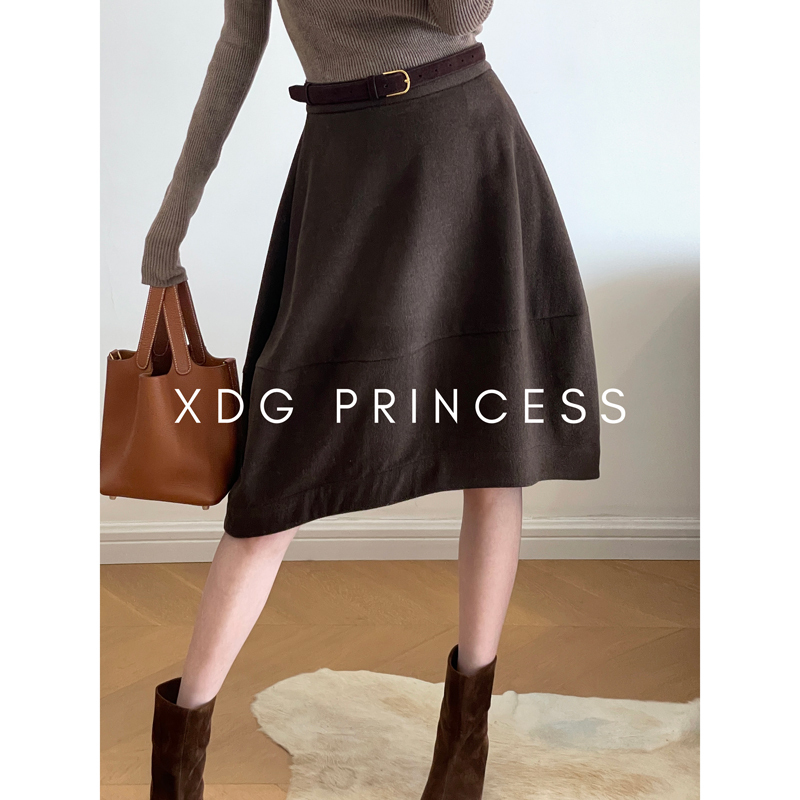 Retro High-End Feel~Wool and Cashmere Floral Bud Skirt for Women, Autumn and Winter A-Line Mid-Length High-Waisted Slimming Skirt