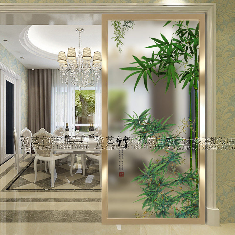 European-style simple modern art glass entrance through the partition screen living room background wall sliding door translucent peace bamboo