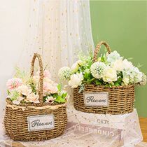 Straw flower basket woven succulent hand-held creative flower arrangement confinement egg basket hand-held fruit basket companion gift basket