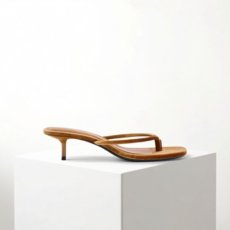 Za2026 Spring and Summer New Velvet Cat Heel Square Toe Flip-Flops with Thin High Heels for Women