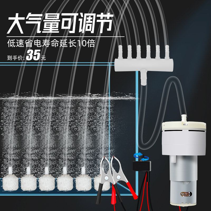 12V增氧泵接电瓶直流充氧机卖鱼用小型家用静音养鱼氧气泵车载