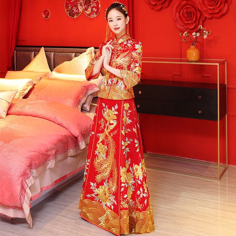 Xiu Yu quần áo 2020 đám cưới cô dâu cho thuê mùa hè mới bánh mì nướng ăn mặc của Trung Quốc cho thấy chiếc váy cưới rồng phượng và phụ nữ cho thuê