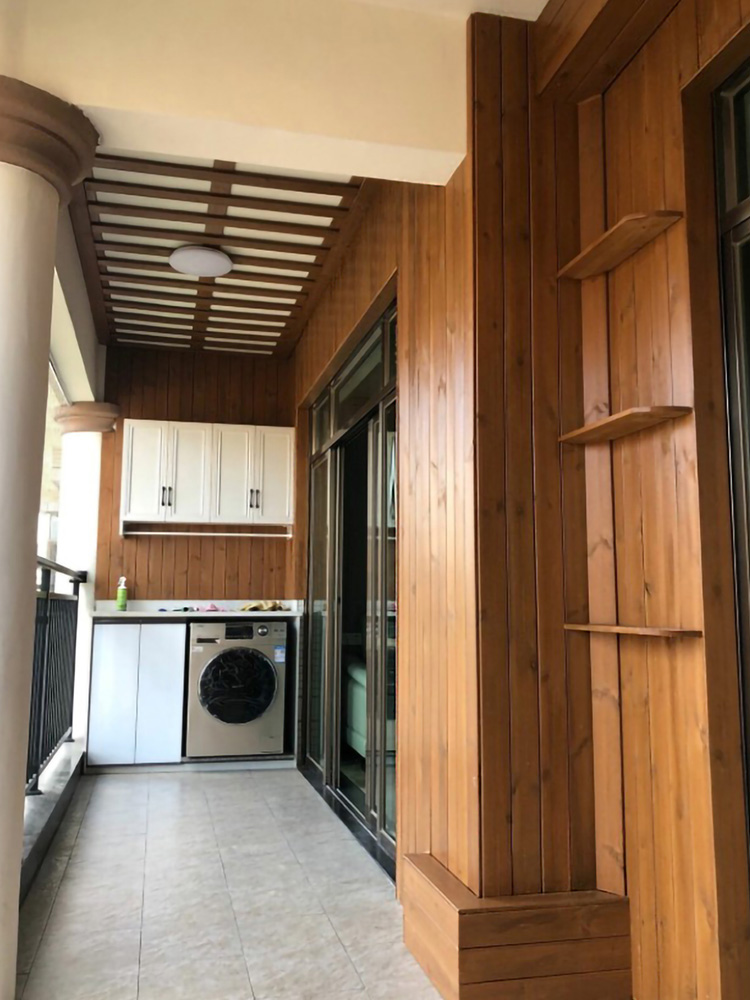 Zhepin wooden balcony custom design Decoration renovation Suspended ceiling Garden floor Leisure tea room Whole house custom