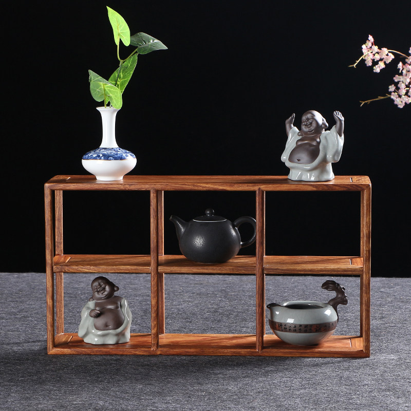 Bogu Rack Yellow Flower Pear Solid Wood Teapot Tea Cup Tea Tea Show Shelf Chinese Tea Set Shelf Wall-mounted Wooden Frame