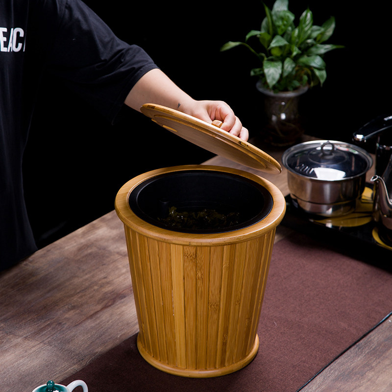 Brief Nyo Nan Bamboo Tea Water Bucket Tea Slag Waste Water Barrel Tea Tray Accessories Drain Bucket Kongfu Tea With Tea Dish Trash Can