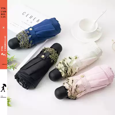 TTK parasol Ultra-light five-fold umbrella female sunscreen anti-UV barometer and rain dual-use small and convenient capsule umbrella