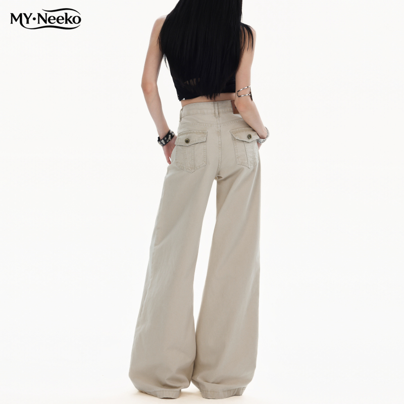 My Neeko Retro Light Apricot Low-Waist Slimming Jeans for Women 2026 Summer New Versatile Loose Long Pants