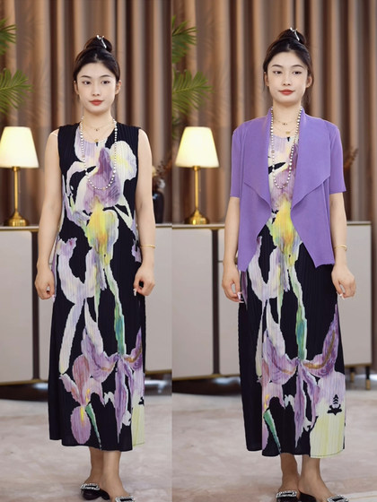 锦妃妈妈春装夏装中老年褶皱大码女装端庄大气裙子气质连衣裙套装