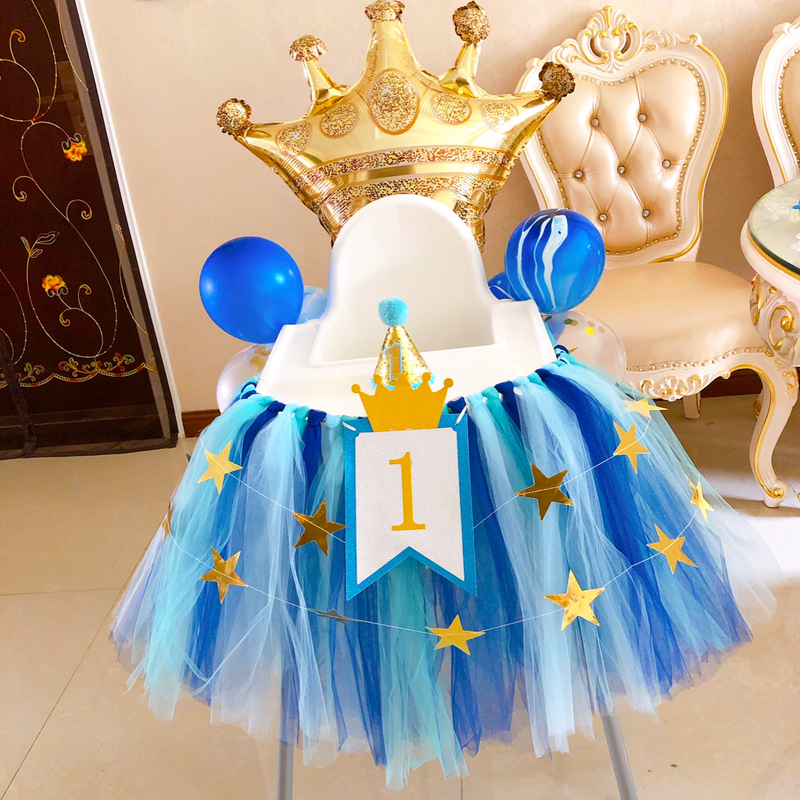 Baby week birthday Birthday Decoration Scene Arrangement Children Boy Yarn Dress Tutu Yarn Dining Chair Skirt Girl Table Dress