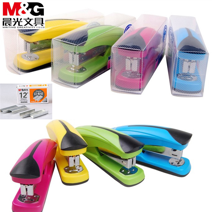 Morning light stationery stapler middle school students with office binding standard unified nail multi-functional business small nail machine set assembly nail pen desktop grip stapler