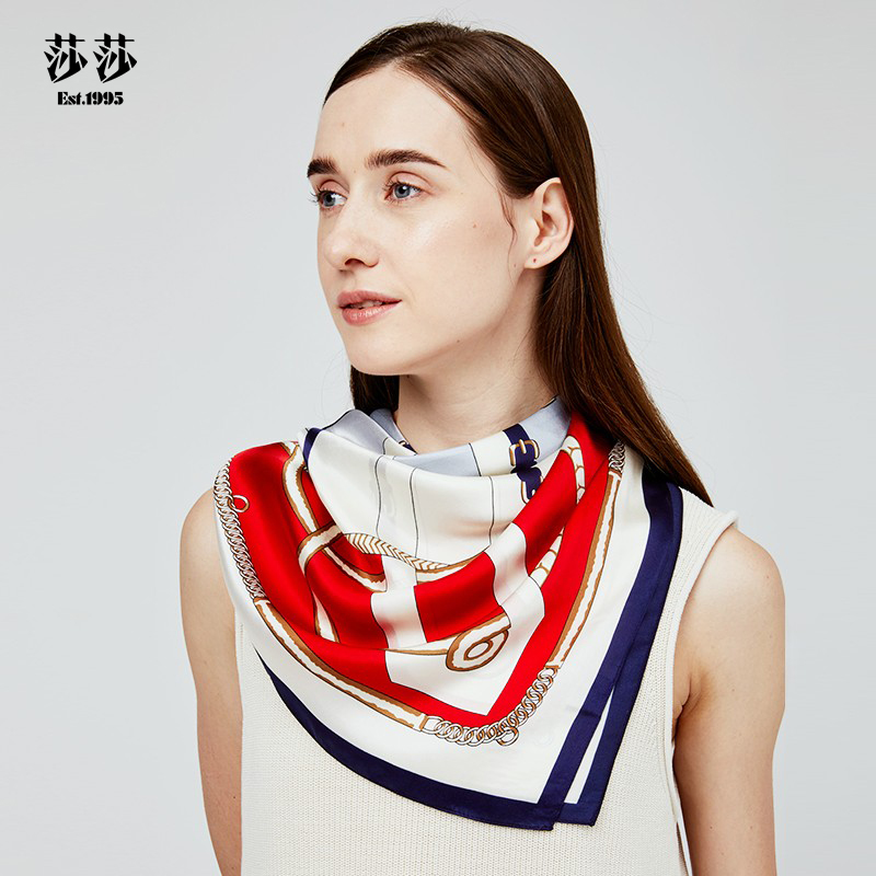 Salsa scarf mulberry silk satin four seasons large square scarf silk scarf fashion all-match warm gift box red chain