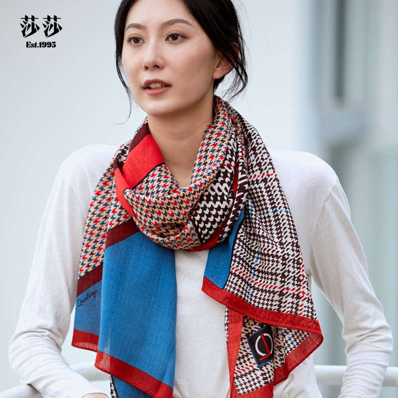 Sasha scarf Early autumn new classic Thousand-bird-style Splicing Metropolitan Temperament Commute Thin cotton wool warm long scarves