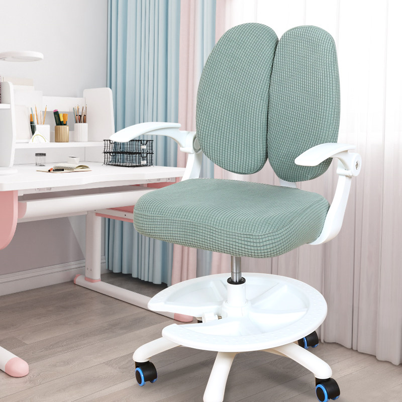 Children study desk chair cover thickened universal double backrest two-piece toddler desk chair seat cover student swivel chair cover