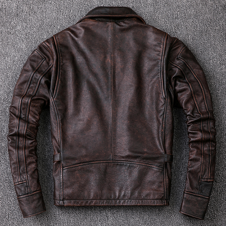 Da gia súc nặng lớp da retro cũ da da nam ngắn ve áo kích thước lớn áo khoác da xe máy áo khoác adidas