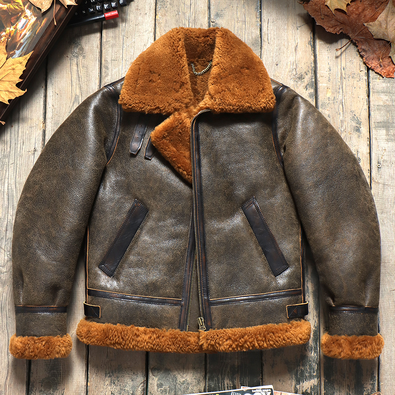 Original Merino Thick Sheepskin One-Piece Classic B3 Flight Suit Leather Jacket Men's American Retro Leather Jacket Original Merino Thick Sheepskin One-Piece Classic B3 Flight Suit Leather Jacket Men's American Retro Leather Jacket