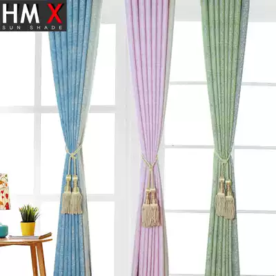 Custom simple modern American cotton and linen solid color shading sound insulation floor-to-ceiling atmosphere living room bedroom curtain finished fabric