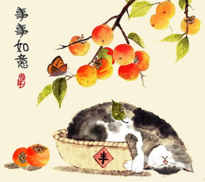 New printing DMC pure cotton line cross stitch living room dining room entrance modern Chinese persimmon figure Everything is wishful