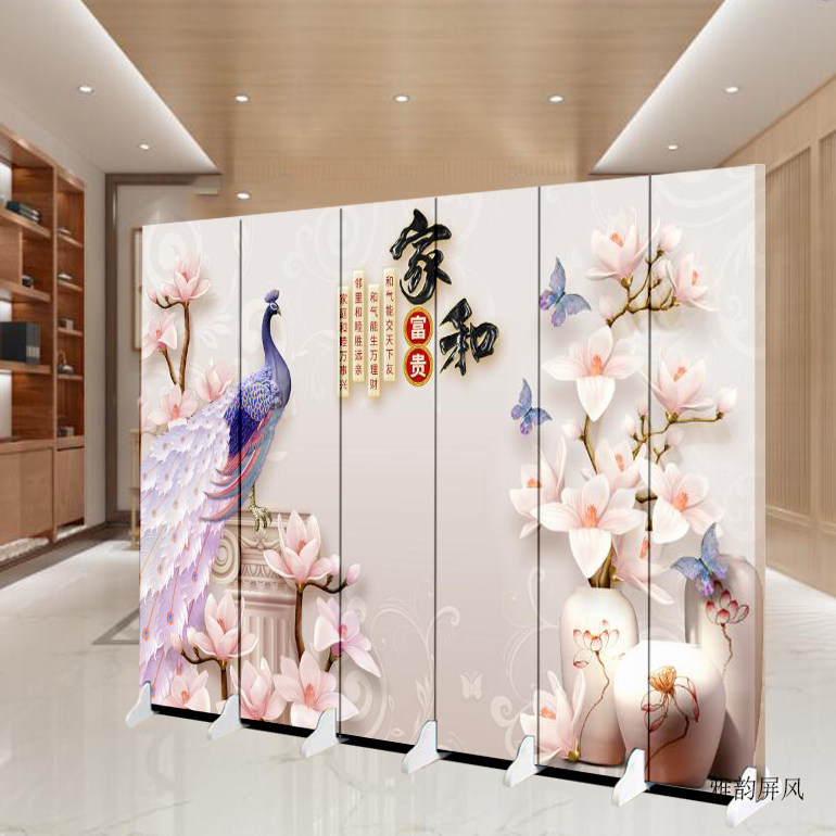 3D screen partition jade sculptor and simple modern living room porch fabric hotel folding mobile folding screen relief wall