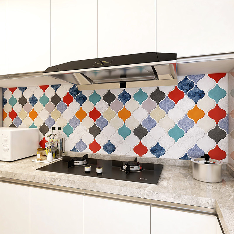 Kitchen oil-proof stickers creative waterproof powder room bathroom tile renovation wall stickers Mediterranean style wallpaper self-adhesive