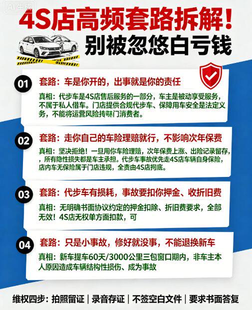 新车两天被撞成事故车!4S店代步撞车麦任划分与车主维权退换车实操