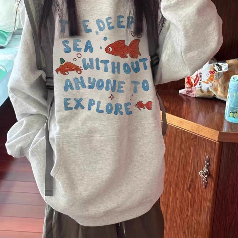 Pure Cotton Gray Hooded Sweatshirt for Women 2025 New Autumn and Winter Oversize Loose Design Niche Hoodie Jacket Pure Cotton Gray Hooded Sweatshirt for Women 2025 New Autumn and Winter Oversize Loose Design Niche Hoodie Jacket