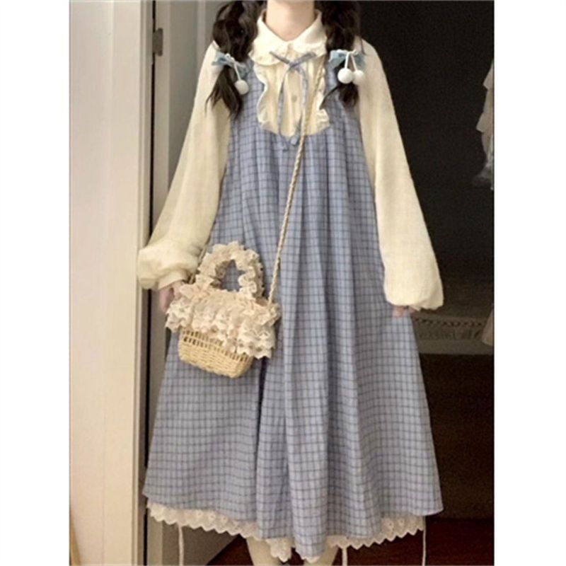 Fake Two-Piece Princess Dress for Older Girls, Children's Clothing for Junior High School Students, Cute Long-Sleeved Dress for Girls, Sweet and Age-Reducing, Suitable for Spring and Summer