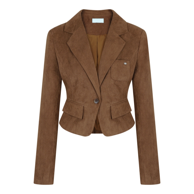 2026 Spring and Autumn New Korean Style Slim Fit Suede Casual Lapel Single-Breasted Short Blazer for Women