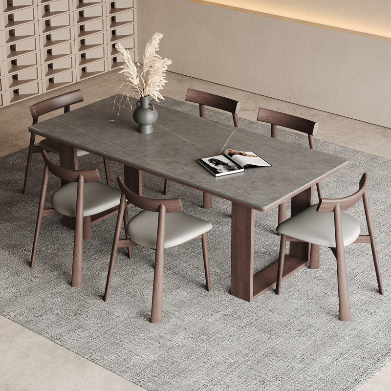 Solid Wood Slate Dining Table, Modern and Simple, Imported Ash Wood Solid Wood Legs, Rectangular Matte Gray Slate Dining Table and Chairs Solid Wood Slate Dining Table, Modern and Simple, Imported Ash Wood Solid Wood Legs, Rectangular Matte Gray Slate Dining Table and Chairs