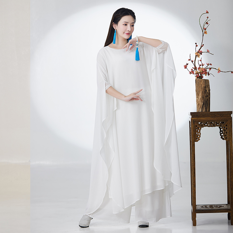 White Zen Dance Costume Set with Sleeves, Upgraded Version - Fairy-Like Flowing Long Dress, Tea Zen Costume, Artistic Guzheng Performance Costume White Zen Dance Costume Set with Sleeves, Upgraded Version - Fairy-Like Flowing Long Dress, Tea Zen Costume, Artistic Guzheng Performance Costume