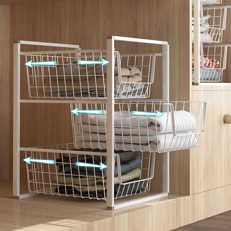 Room wardrobe storage layered partition cabinet Chest of drawers Wardrobe storage artifact Pull-out finishing clothes rack