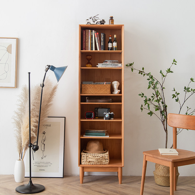 Solid wood bookshelf Children's bookcase living-room floor integrated by wall Easy shelf Home Japanese style narrow combined bedroom-Taobao