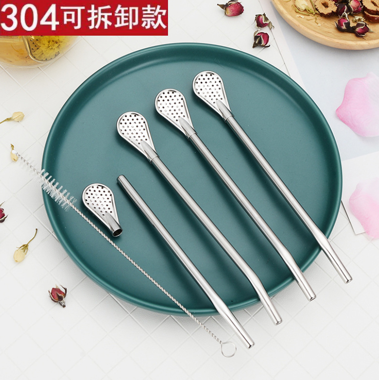 304 Stainless Steel Straws Spoon Dual-use Creative Coffee Stirring Spoon Eco-friendly Drinking Tube Juice Milk Tea Filter Straws