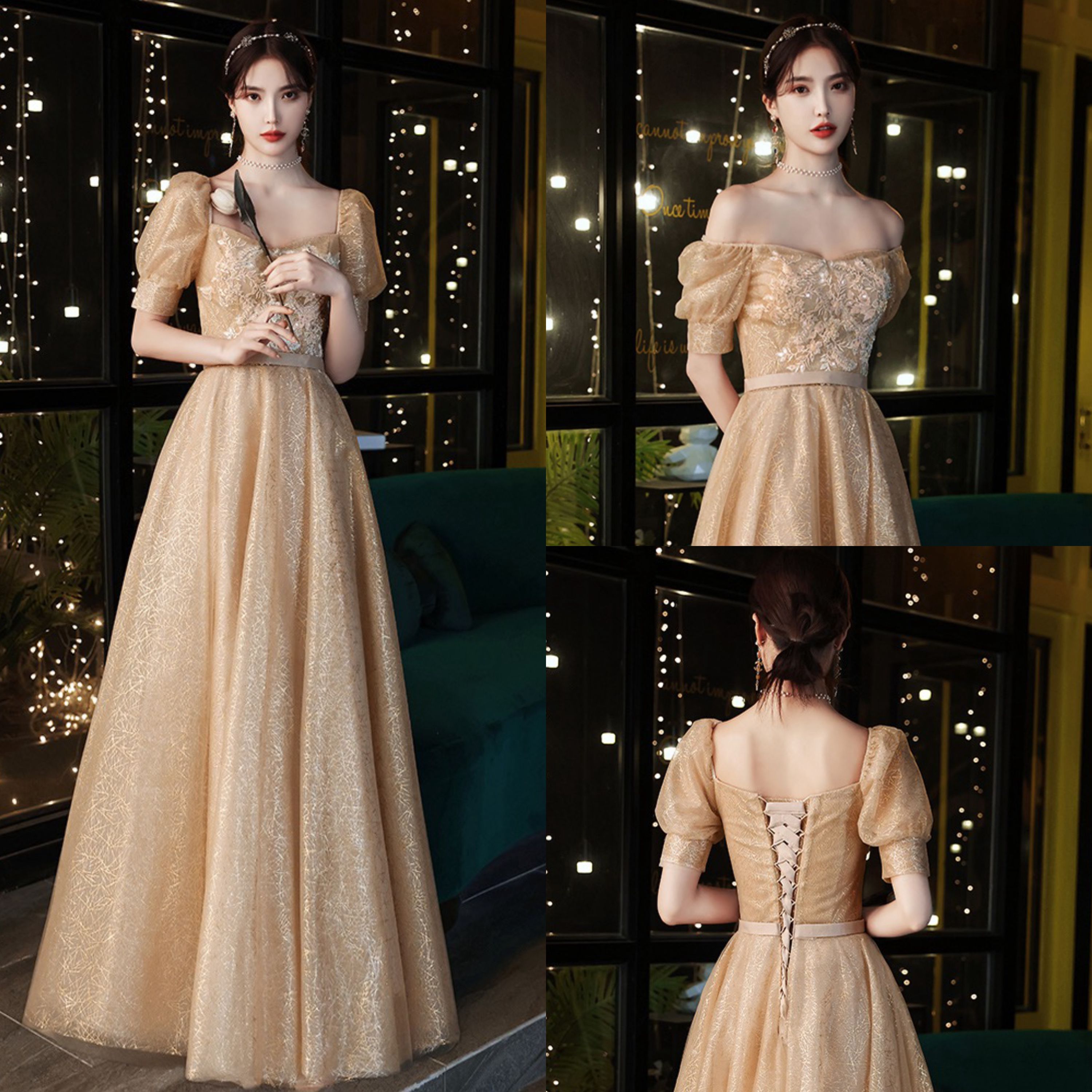  L+T-023 Champagne temperament clothing is about 145cm rental rent   + $4.71 