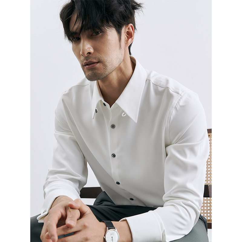 Summer Elegant Gentleman's French-Style Shirt with Cufflinks, Light Luxury, High-End Feel, Casual Engagement White Shirt, No Ironing Needed Summer Elegant Gentleman's French-Style Shirt with Cufflinks, Light Luxury, High-End Feel, Casual Engagement White Shirt, No Ironing Needed