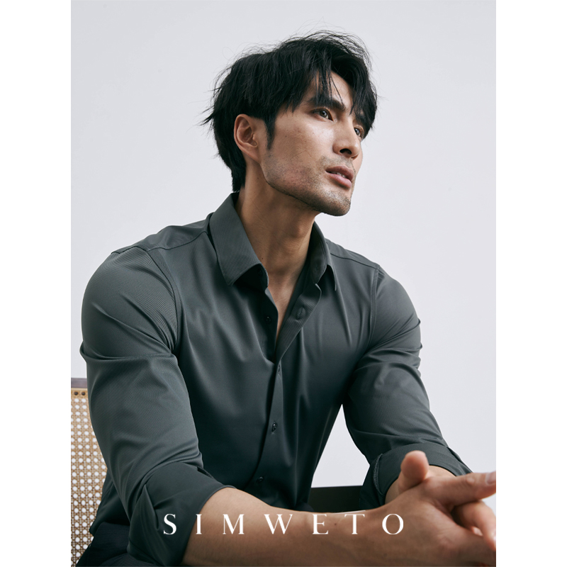 High-tech seamless and light-cooked male business ice silk long sleeve shirt men's bronzed elastic card for its lining man-Taobao