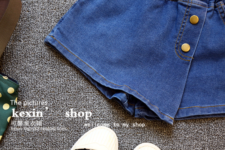 Quần áo trẻ em 2018 mùa hè cô gái mới Châu Âu và Hoa Kỳ Fan Yang gas quần short denim thời trang hoang dã giả hai mảnh váy quần