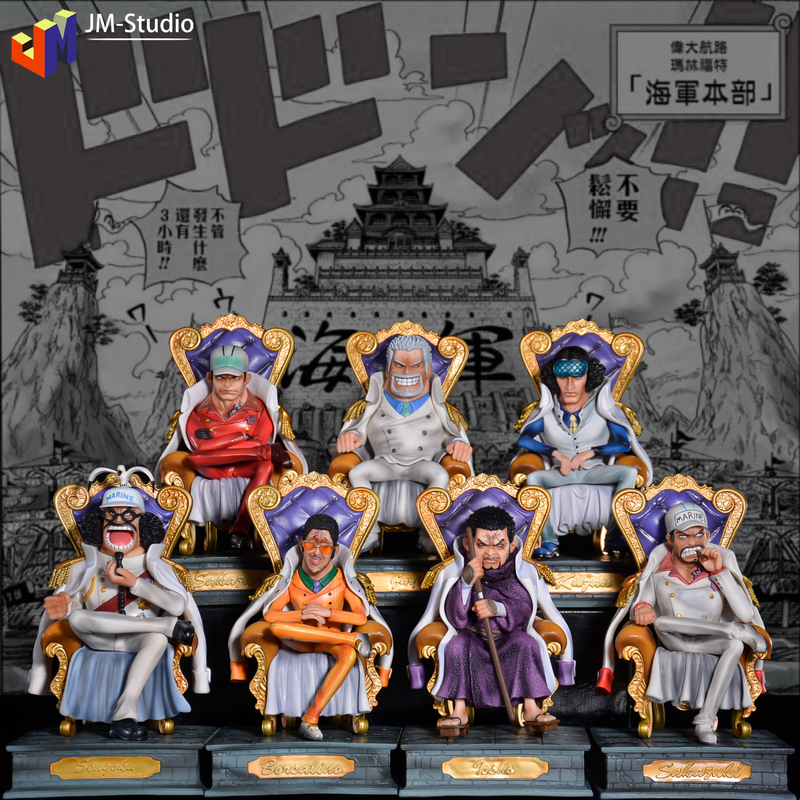 One Piece Gk Navy Three Admirals: Kizaru, Akainu, Kizaru, and Kuzan, Sengoku Kappu Sitting Pose Figure Model