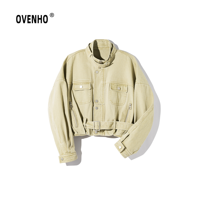 Ovenho Thick, Heavy-Duty, Vintage-Style Washed Workwear Biker Jacket