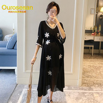 OUROSESAN light luxury brand maternity dress 2019 spring new v-neck loose casual fashion floral skirt