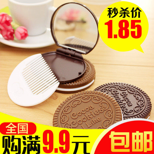 Korean Cute Chocolate Sandwich Biscuit Carry-on Mirror Portable Mirror Cartoon Small Mirror Carry-on 