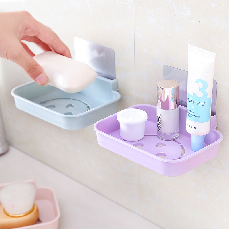 Traceless Adhesive Bathroom Soap Case Wall-mounted Makeup Room Drain Soap Rack Containing Box Creative Set Soap Box