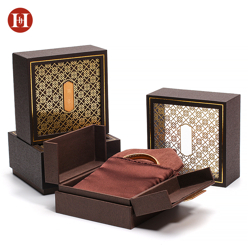 High-grade ancient gold bracelet box Hollow jewelry storage box Gift box Jade jade text play packaging box