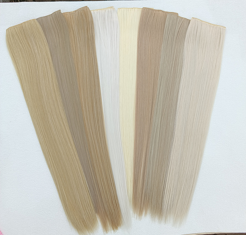 Off-White Long Straight Hair Wig, One-Piece Seamless Hair Extension, Golden Hair Extensions, Light-Colored Blonde Hair