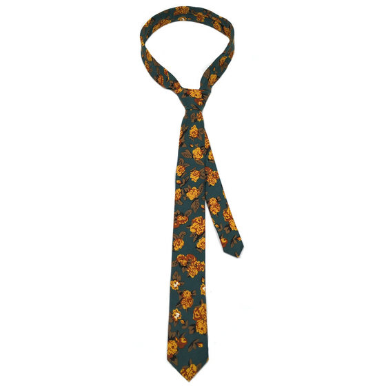 Buy two get one free autumn and winter woolen tie women's hand-made student art retro dark green yellow flowers versatile casual