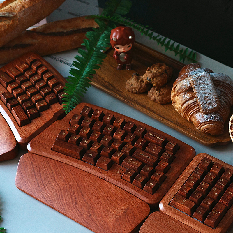 Feker Alice60 Three-Mode Magnetic Split Rosewood Rgb Wooden Ergonomic Mechanical Keyboard