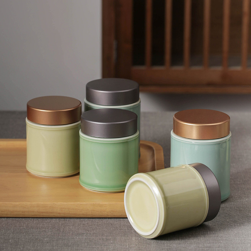 Longquan City Blue Porcelain Small Number Portable Tea Leaf Jar Ceramic Sealing Jar Home Tea Jar Tea Packing Empty Jar Storage Tea Jar