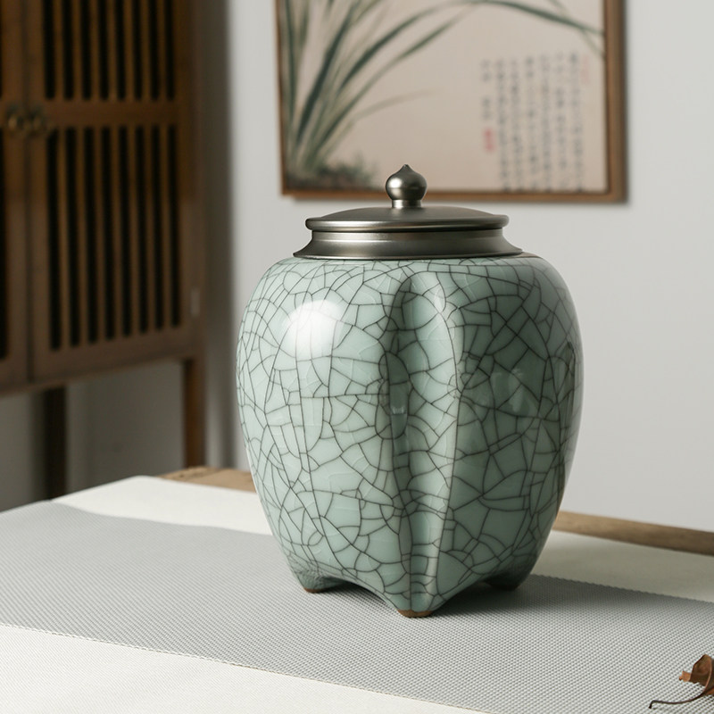 Celadon large size tea pot household ceramic one pound seal ring pot high-grade large Pu'er tea storage tea storage pot